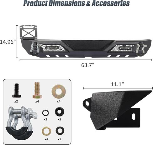 المصد الأمامي متوافق مع 2007 2008 2009 2010 2011 2012 2013 2014 2015 2016 2017 2018 Jeep Wrangler JK & Unlimited، مصد الصخور الزاحف مع لوحة ونش وأضواء LED و2 × حلقات على شكل حرف D in Kuwait