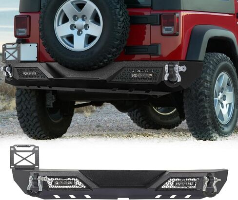 المصد الأمامي متوافق مع 2007 2008 2009 2010 2011 2012 2013 2014 2015 2016 2017 2018 Jeep Wrangler JK & Unlimited، مصد الصخور الزاحف مع لوحة ونش وأضواء LED و2 × حلقات على شكل حرف D in Kuwait