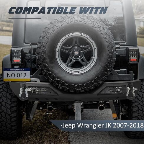 المصد الأمامي متوافق مع 2007 2008 2009 2010 2011 2012 2013 2014 2015 2016 2017 2018 Jeep Wrangler JK & Unlimited، مصد الصخور الزاحف مع لوحة ونش وأضواء LED و2 × حلقات على شكل حرف D in Kuwait