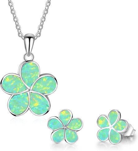 Opal Jewelry Sets for Women White Gold Flower Necklace and Earring Sets for Women Elegant Hypoallergenic White Opal Birthstone Wedding Jewelry Gift in Saudi Arabia