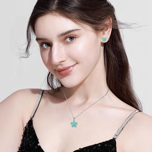 Opal Jewelry Sets for Women White Gold Flower Necklace and Earring Sets for Women Elegant Hypoallergenic White Opal Birthstone Wedding Jewelry Gift in Saudi Arabia