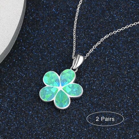 Opal Jewelry Sets for Women White Gold Flower Necklace and Earring Sets for Women Elegant Hypoallergenic White Opal Birthstone Wedding Jewelry Gift in Saudi Arabia