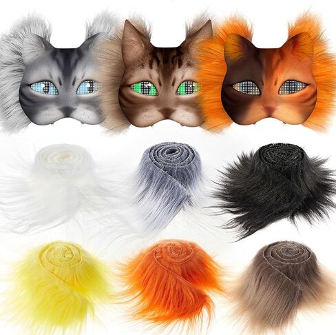 9 Pcs 1.97" x 39.37" Faux Fur Strips for Therian Mask Fluffy Fuzzy Fabric Craft Fur for Therian Gear Furry Mask DIY Material (Bright Color) in Kuwait