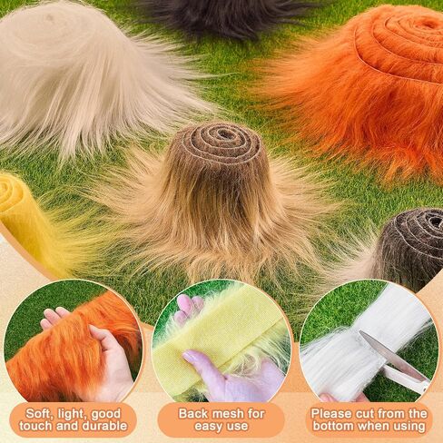 9 Pcs 1.97" x 39.37" Faux Fur Strips for Therian Mask Fluffy Fuzzy Fabric Craft Fur for Therian Gear Furry Mask DIY Material (Bright Color) in Kuwait