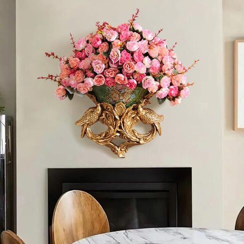 Artificial Vintage Flower Arrangement Vase Set European Golden Resin Vase Fake Flower Decor Wedding Party in Saudi Arabia