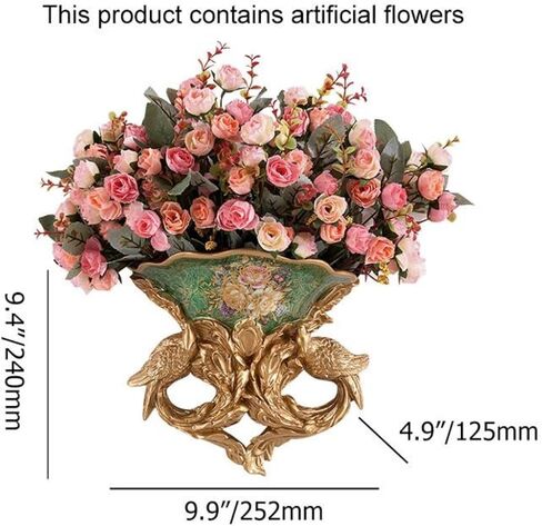 Artificial Vintage Flower Arrangement Vase Set European Golden Resin Vase Fake Flower Decor Wedding Party in Saudi Arabia