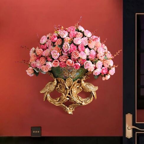 Artificial Vintage Flower Arrangement Vase Set European Golden Resin Vase Fake Flower Decor Wedding Party in Saudi Arabia