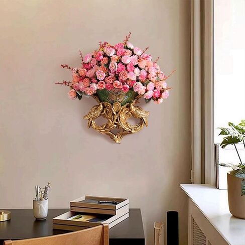 Artificial Vintage Flower Arrangement Vase Set European Golden Resin Vase Fake Flower Decor Wedding Party in Saudi Arabia