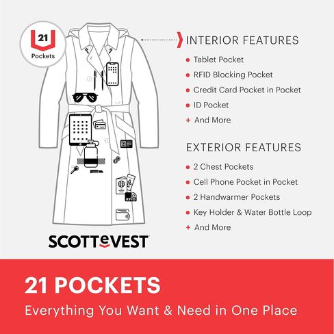 معطف SCOTTeVEST Tabitha للنساء - 21 جيبًا مخفيًا - سترة ناعمة طاردة للماء للسفر والمزيد in Saudi Arabia