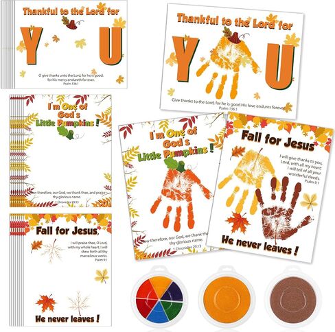 Motipuns 30 Pcs Religious Thanksgiving Handprint Kits Crafts with 3 Pcs Large Ink Pads Christian Thanksgiving Greeting Card Thanksgiving Activities Pumpkin Crafts Fall Crafts for Sunday School Craft in Saudi Arabia