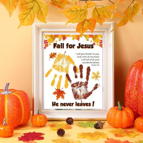 Motipuns 30 Pcs Religious Thanksgiving Handprint Kits Crafts with 3 Pcs Large Ink Pads Christian Thanksgiving Greeting Card Thanksgiving Activities Pumpkin Crafts Fall Crafts for Sunday School Craft in Saudi Arabia