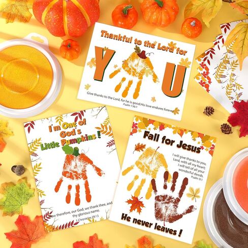 Motipuns 30 Pcs Religious Thanksgiving Handprint Kits Crafts with 3 Pcs Large Ink Pads Christian Thanksgiving Greeting Card Thanksgiving Activities Pumpkin Crafts Fall Crafts for Sunday School Craft in Saudi Arabia