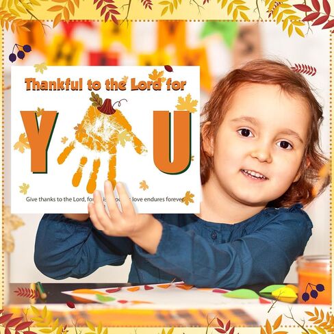 Motipuns 30 Pcs Religious Thanksgiving Handprint Kits Crafts with 3 Pcs Large Ink Pads Christian Thanksgiving Greeting Card Thanksgiving Activities Pumpkin Crafts Fall Crafts for Sunday School Craft in Saudi Arabia