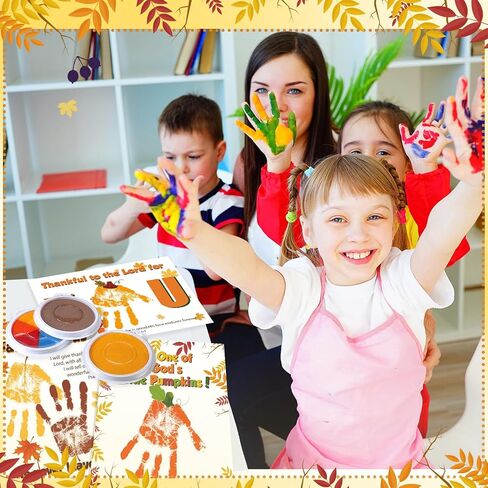 Motipuns 30 Pcs Religious Thanksgiving Handprint Kits Crafts with 3 Pcs Large Ink Pads Christian Thanksgiving Greeting Card Thanksgiving Activities Pumpkin Crafts Fall Crafts for Sunday School Craft in Saudi Arabia