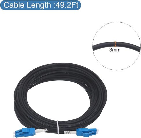 MECCANIXITY 1Pcs 20Ft Single Mode Uniboot Duplex OS2 Fiber Optic Patch Cable LSZH LC/UPC-LC/UPC Armored Jumper Optical Black for Fiber Optic LAN Networks in Saudi Arabia