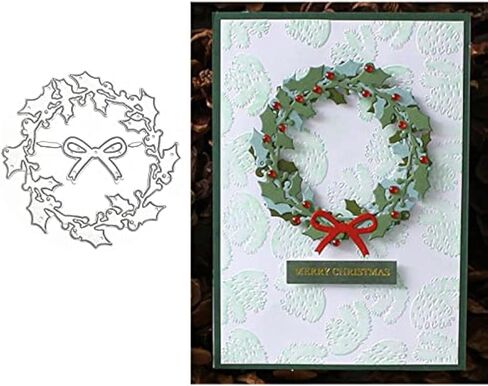 1 Pcs Holly Leaves Wreath Metal Die Cuts, Bow Leaf Round Circle Christmas Cutting Dies,DIY Scrapbooking Artist Cutting Dies Stencil Template Molds for DIY Card Making Embossing Photo Decorative in Kuwait