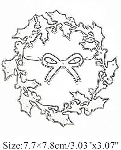1 Pcs Holly Leaves Wreath Metal Die Cuts, Bow Leaf Round Circle Christmas Cutting Dies,DIY Scrapbooking Artist Cutting Dies Stencil Template Molds for DIY Card Making Embossing Photo Decorative in Kuwait