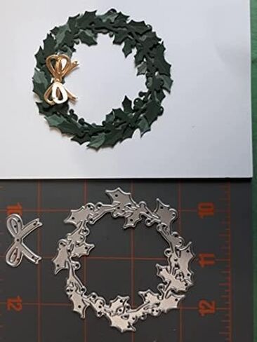1 Pcs Holly Leaves Wreath Metal Die Cuts, Bow Leaf Round Circle Christmas Cutting Dies,DIY Scrapbooking Artist Cutting Dies Stencil Template Molds for DIY Card Making Embossing Photo Decorative in Kuwait