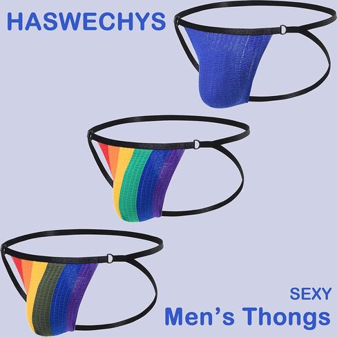Men's Thongs Sexy G String Bulge Enhancing Pouch Underwear for Male Low Rise Jock Rainbow Stripe in Saudi Arabia