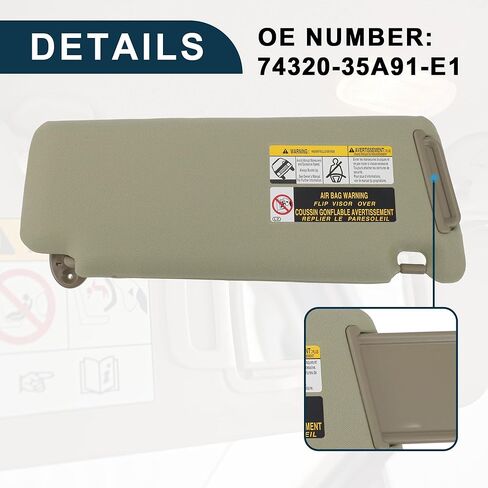 حاجب من الشمس للسيارة من الجانب الأيسر للسائق مع مرآة لسيارة Toyota 4Runner 2010-2023 رقم عملي 74320-35A91-E1 مجموعة حاجب من الشمس بيج 1 قطعة in Saudi Arabia