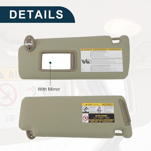 حاجب من الشمس للسيارة من الجانب الأيسر للسائق مع مرآة لسيارة Toyota 4Runner 2010-2023 رقم عملي 74320-35A91-E1 مجموعة حاجب من الشمس بيج 1 قطعة in Saudi Arabia