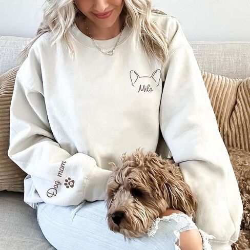 NAZENTI Custom Embroidered Dog Mom Sweatshirt, Personalized Dog Sweatshirts for Women and Men, DogMom Gifts for Birthday Mothers Day Christmas Customized Sweater for Dogs Lovers, Fur Mama Shirt in Saudi Arabia