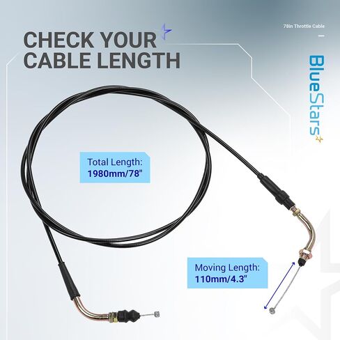 BlueStars 78-inch Throttle Cable - for GY6 50cc 80cc 125cc 150cc Tao Tao BWS Lancer Thunder Future Champion Ice Bear Jonway Roketa Wolf RX50 Wildfire Vespa Buggy Dazon Dongfang Scooter Moped Go Kart in Saudi Arabia
