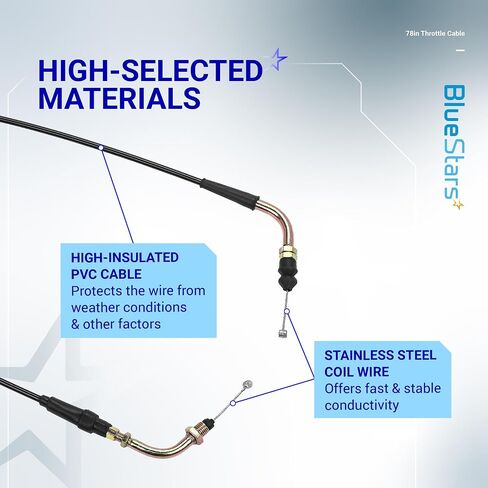 BlueStars 78-inch Throttle Cable - for GY6 50cc 80cc 125cc 150cc Tao Tao BWS Lancer Thunder Future Champion Ice Bear Jonway Roketa Wolf RX50 Wildfire Vespa Buggy Dazon Dongfang Scooter Moped Go Kart in Saudi Arabia