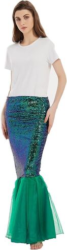 Women's Mermaid Tail Costume Cosplay Halloween Party Sequin Maxi Skirt Dress in Saudi Arabia