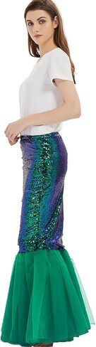 Women's Mermaid Tail Costume Cosplay Halloween Party Sequin Maxi Skirt Dress in Saudi Arabia