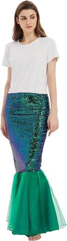 Women's Mermaid Tail Costume Cosplay Halloween Party Sequin Maxi Skirt Dress in Saudi Arabia