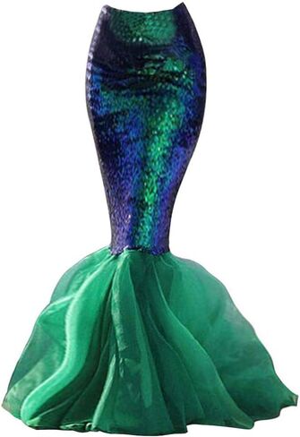 Women's Mermaid Tail Costume Cosplay Halloween Party Sequin Maxi Skirt Dress in Saudi Arabia