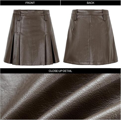 URBAN REVIVO Womens Girl High Waisted Pleated Leather Skirt A-Line Skater Skirts 2025 in Saudi Arabia