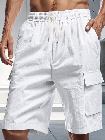 Men's Cargo Shorts Drawstring Waist Casual Beach Shorts Summer Outdoor Athletic Short with Pockets in Saudi Arabia