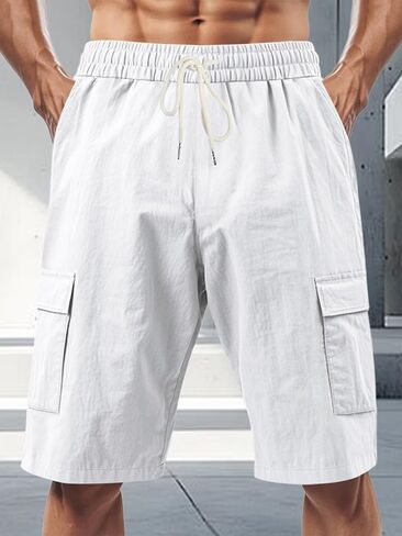 Men's Cargo Shorts Drawstring Waist Casual Beach Shorts Summer Outdoor Athletic Short with Pockets in Saudi Arabia