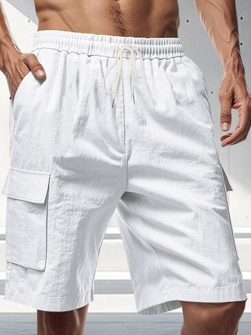 Men's Cargo Shorts Drawstring Waist Casual Beach Shorts Summer Outdoor Athletic Short with Pockets in Saudi Arabia