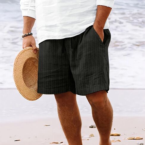 Mens Cotton Linen Shorts Drawstring Elastic Waist Summer Beach Shorts with Pocket in Saudi Arabia