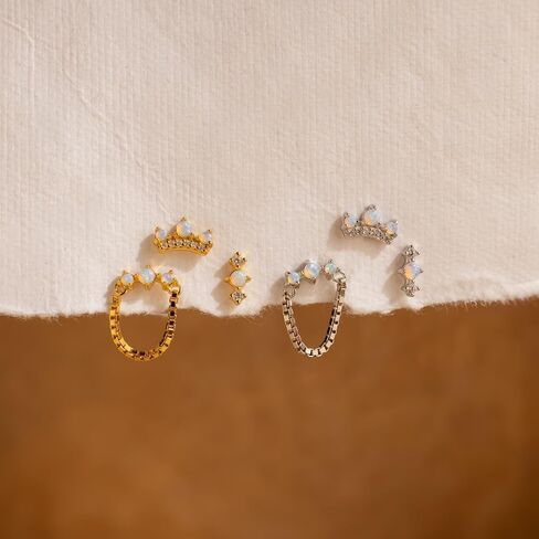 CAITLYNMINIMALIST 18K مطلية بالذهب فضة استرليني تشيكوسلوفاكيا أوبال داينتي الغضروف ظهر مسطح 3//4 قطعة أقراط مجموعة للنساء in Saudi Arabia