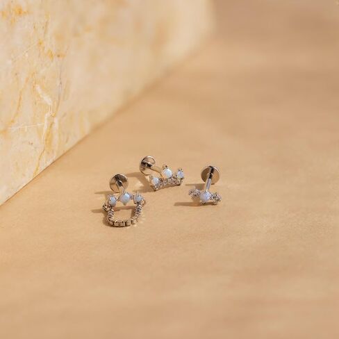 CAITLYNMINIMALIST 18K مطلية بالذهب فضة استرليني تشيكوسلوفاكيا أوبال داينتي الغضروف ظهر مسطح 3//4 قطعة أقراط مجموعة للنساء in Saudi Arabia
