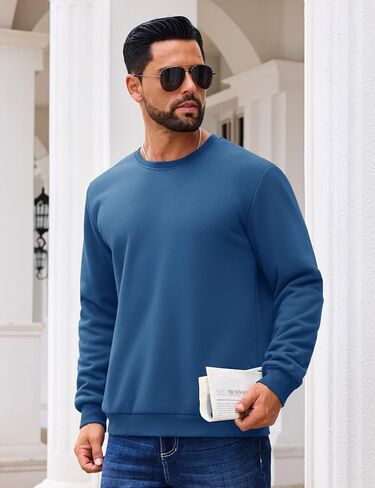 EKLENTSON Men’s Sherpa Lined Sweatshirts Winter Thick Warm Fleece Lined Sweatshirt Cotton Crewneck Pullover Casual Tops in Saudi Arabia