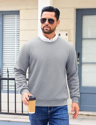 EKLENTSON Men’s Sherpa Lined Sweatshirts Winter Thick Warm Fleece Lined Sweatshirt Cotton Crewneck Pullover Casual Tops in Saudi Arabia