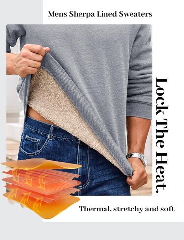 EKLENTSON Men’s Sherpa Lined Sweatshirts Winter Thick Warm Fleece Lined Sweatshirt Cotton Crewneck Pullover Casual Tops in Saudi Arabia