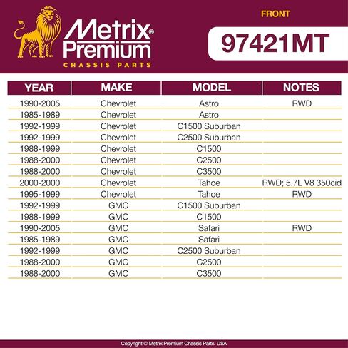 أجزاء هيكل Metrix Premium - 4 قطع من وصلة نهاية قضيب التثبيت الأمامي L/R وبطانة شريط التثبيت (33.34 مم) تناسب 85-05 شيفروليه أسترو، 88-99 C1500، 88-00 GMC C3500، K700532، K6439 in Saudi Arabia