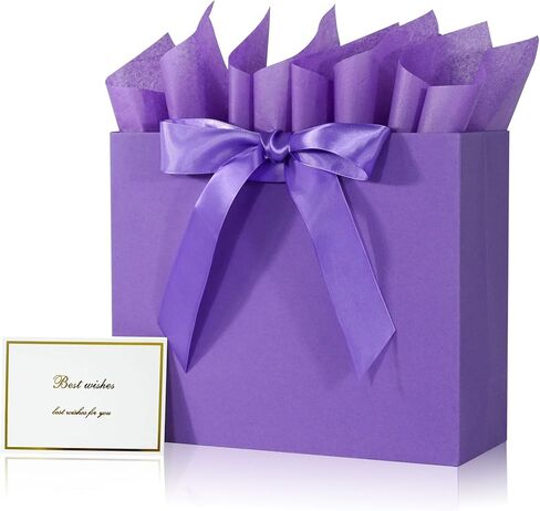 Elegant Pink Gift Bag 11.8"x4.5"x9.8" with Ribbons Handles, Includes Card and Tissue for Weddings, Birthdays, Baby Shower Parties, Holidays in Kuwait