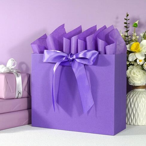 Elegant Pink Gift Bag 11.8"x4.5"x9.8" with Ribbons Handles, Includes Card and Tissue for Weddings, Birthdays, Baby Shower Parties, Holidays in Kuwait