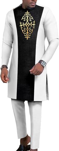 الدعاوى الأفريقية للرجال المخملية المرقعة Dashiki قميص بانت 2 قطعة ملابس ملابس غير رسمية الملابس النيجيرية in Kuwait