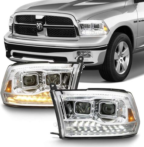 ACANII-For 2009-2018 دودج رام 1500 2500 3500 كروم الإسكان LED بدوره المزدوج DRL العارض المصابيح الأمامية المصابيح الأمامية الجمعية in Saudi Arabia