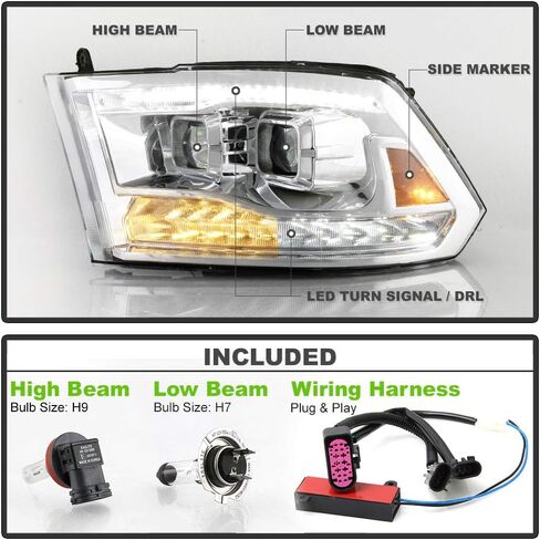 ACANII-For 2009-2018 دودج رام 1500 2500 3500 كروم الإسكان LED بدوره المزدوج DRL العارض المصابيح الأمامية المصابيح الأمامية الجمعية in Saudi Arabia