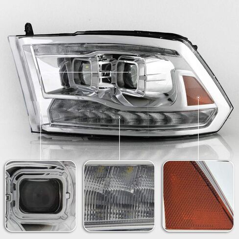 ACANII-For 2009-2018 دودج رام 1500 2500 3500 كروم الإسكان LED بدوره المزدوج DRL العارض المصابيح الأمامية المصابيح الأمامية الجمعية in Saudi Arabia