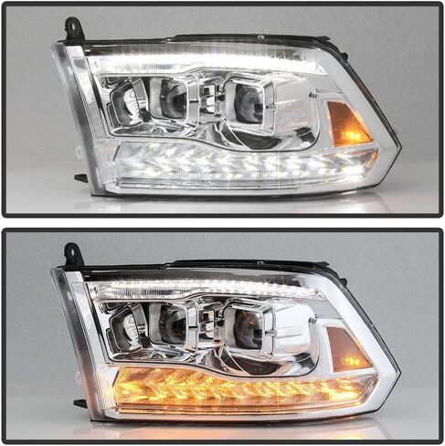 ACANII-For 2009-2018 دودج رام 1500 2500 3500 كروم الإسكان LED بدوره المزدوج DRL العارض المصابيح الأمامية المصابيح الأمامية الجمعية in Saudi Arabia